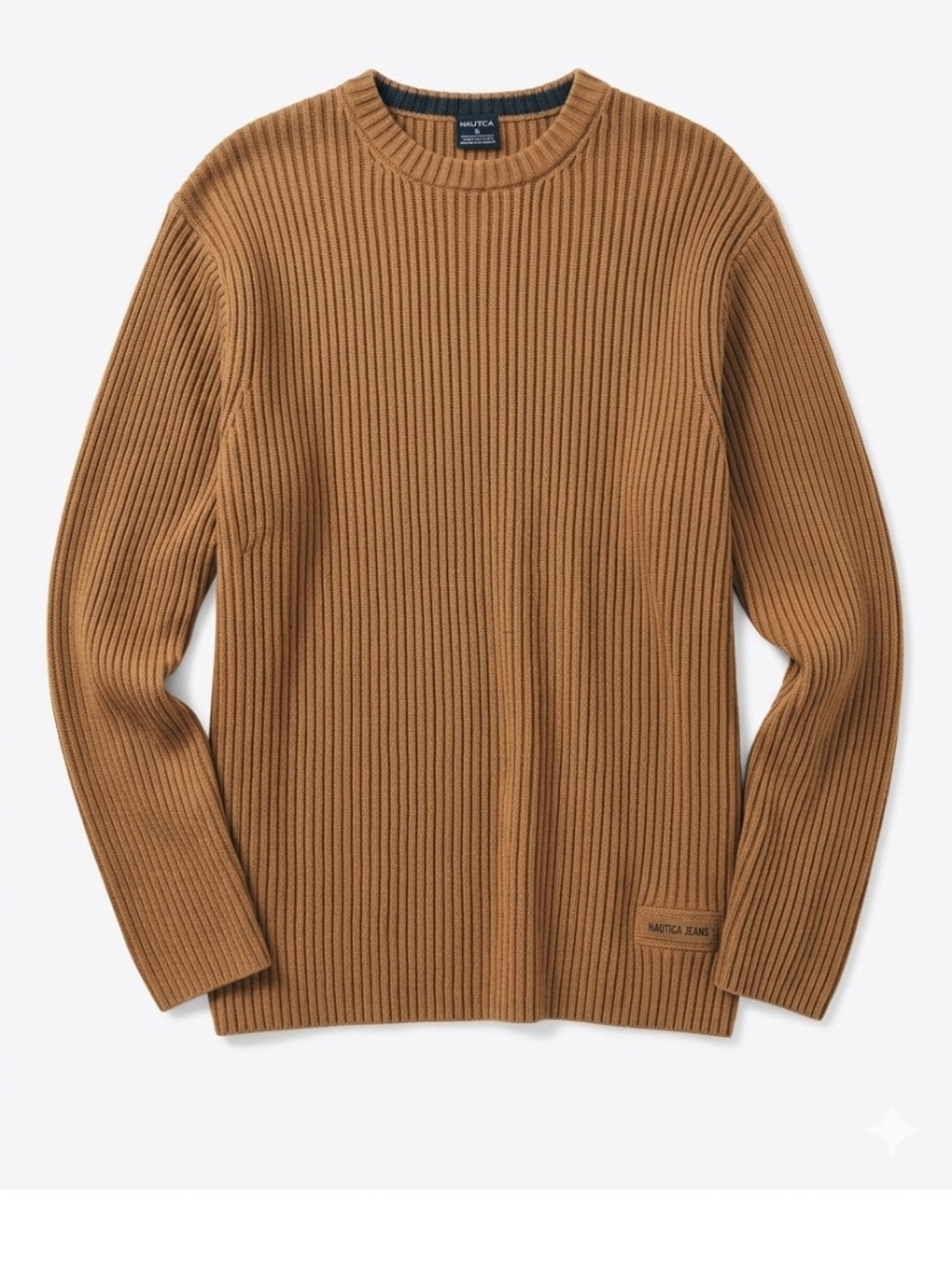 Nautica Men’s Ribbed Crewneck Sweater - Camel Brown